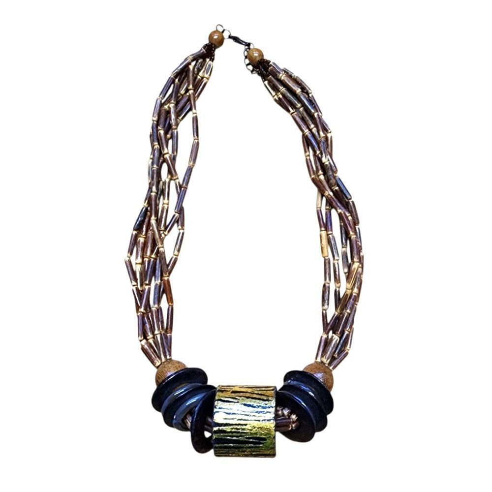 Multistrand Wooden Beaded Chunky Necklace 22"